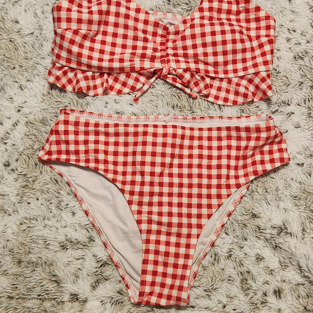 Cupshe Red and White Gingham Bikini